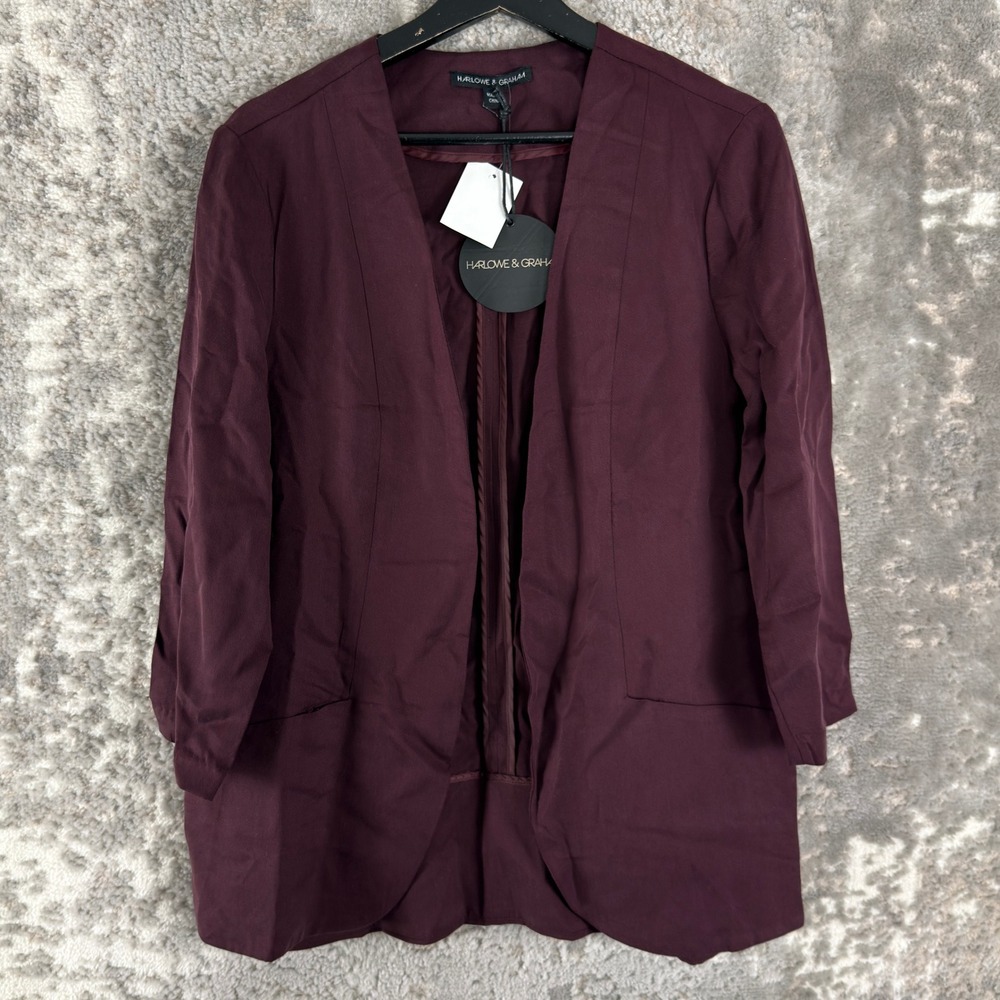 New Harlowe & Graham Size Large Open Front Drape Blazer Wine Tasting Long Sleeve